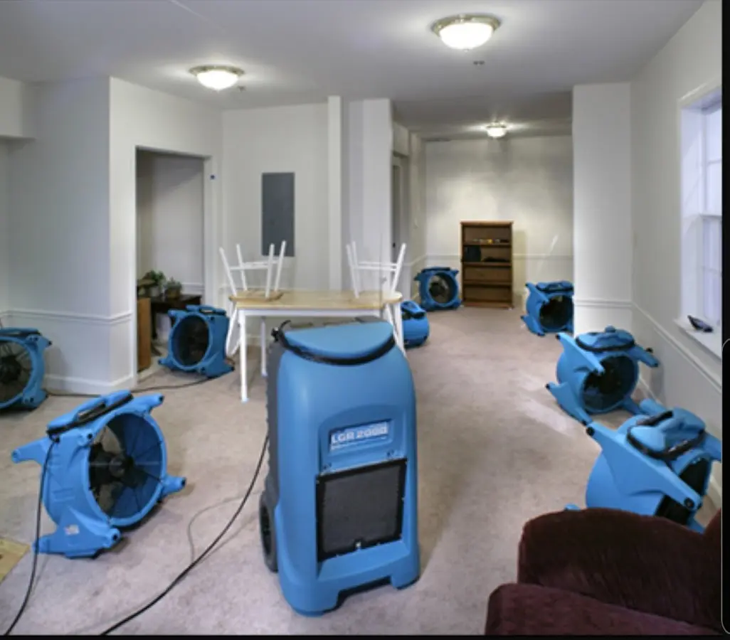 Air movers and dehumidifier setup for Water Extraction & Removal in Cockeysville